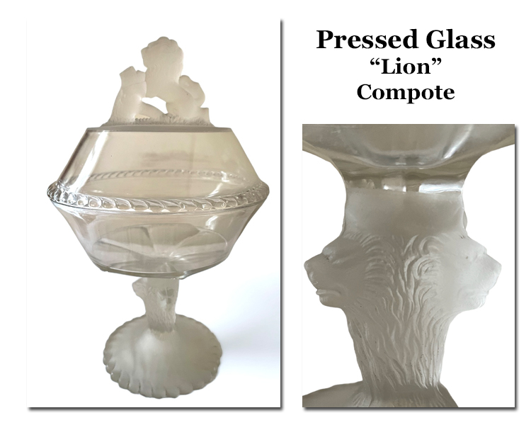 Pressed Glass Lion Compote