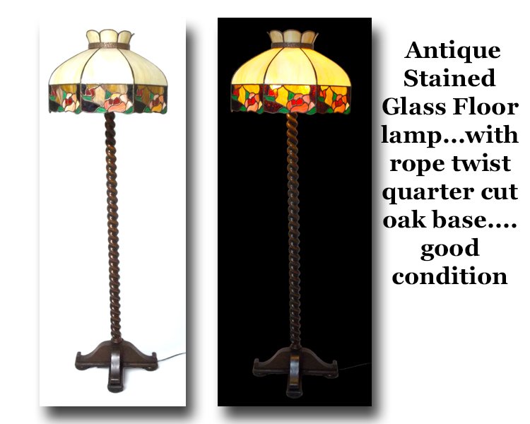 Stained Glass Oak Base Floor Lamp